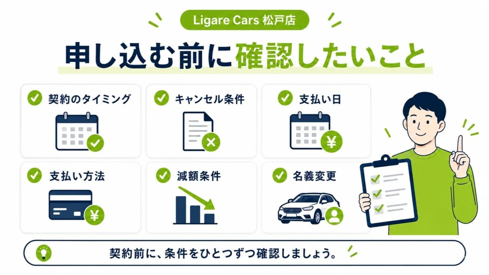 一括査定を申し込む前に契約条件などを確認するチェックリスト