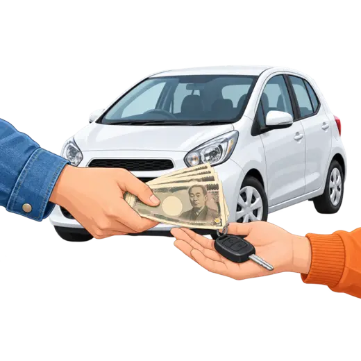 車の引き渡し時に現金と鍵を手渡すイメージ