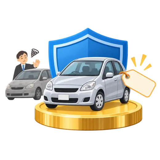 古い車にも最低価格保証があることを表すイメージ