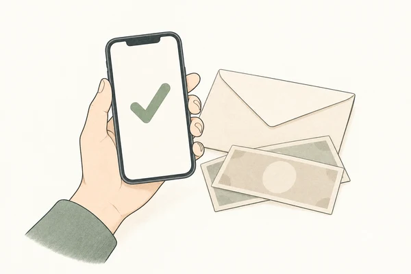 事前に決めた方法で支払いを確認するイメージ